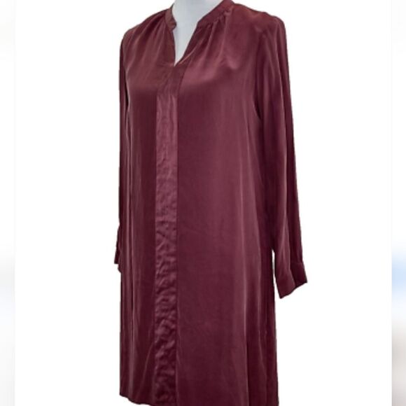 J JILL 💯 silk Shift Dress Tunic Long Sleeves Soft Burgundy sz S - Picture 2 of 11